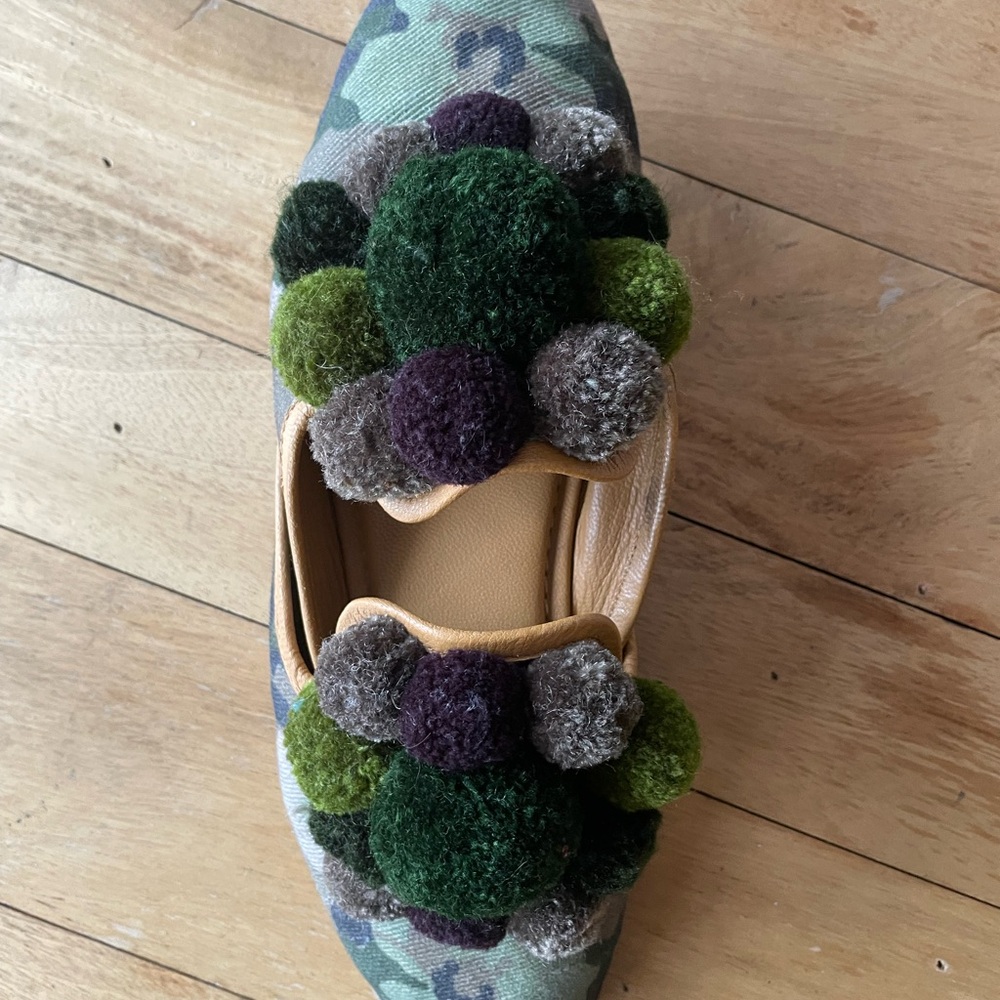 Camouflage Pom-Pom Mules
